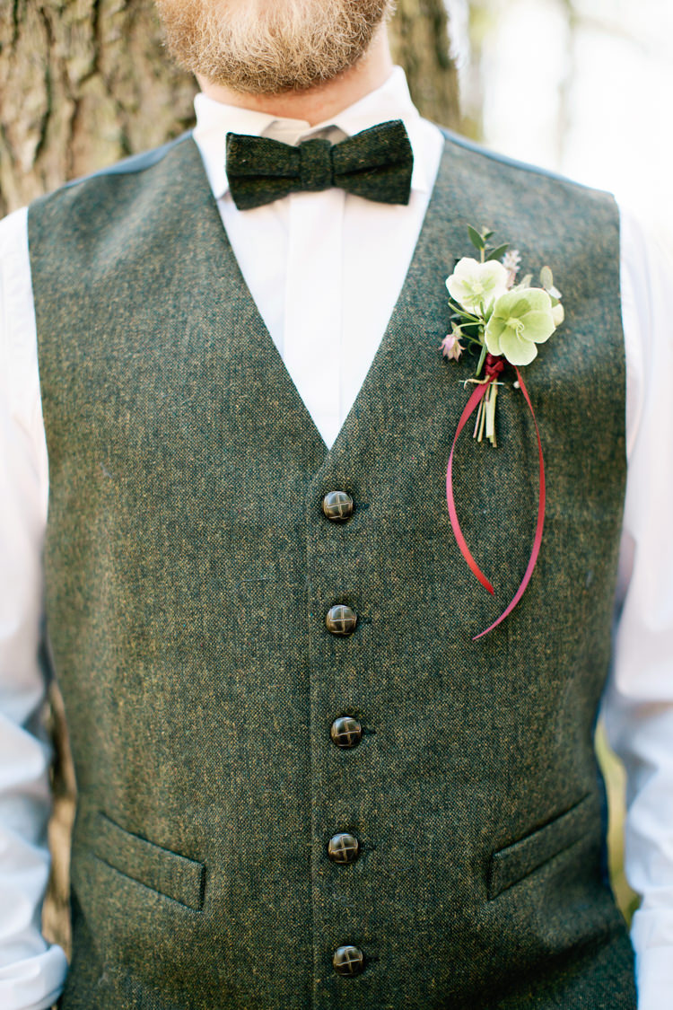 Tweed Bow Tie Waistcoat Groom Buttonhole Dreamy Woodlanders Folk Wedding Ideas http://www.jobradbury.co.uk/