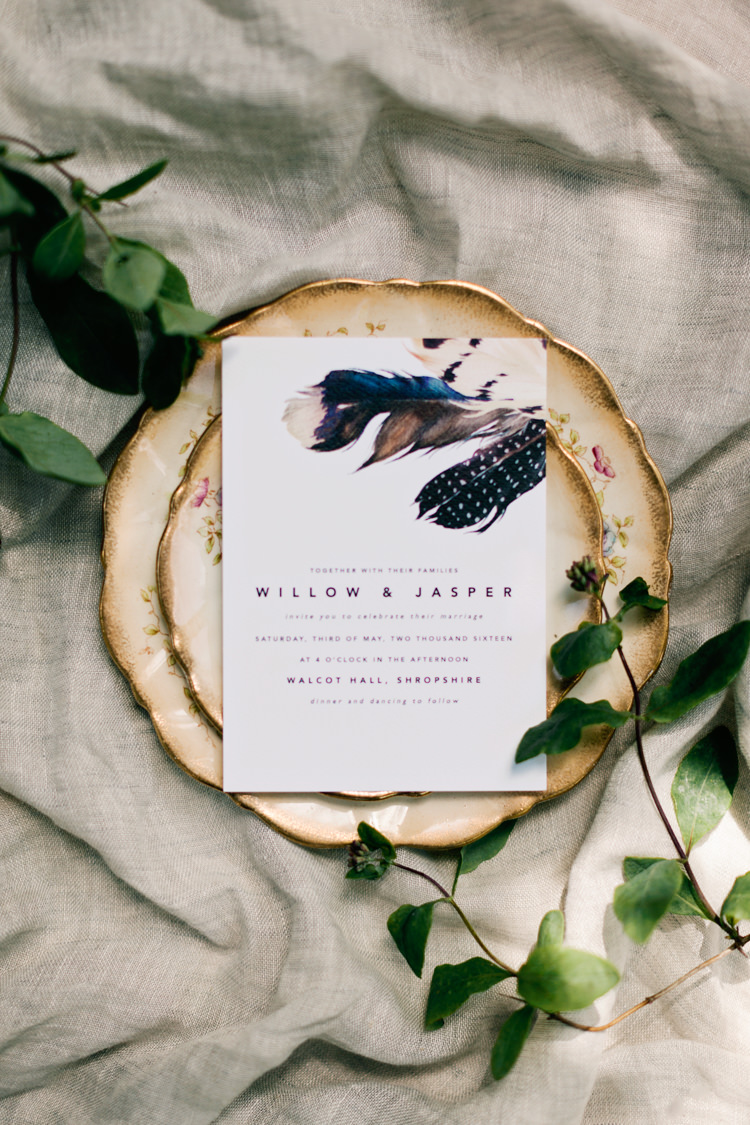 Feather Stationery Dreamy Woodlanders Folk Wedding Ideas http://www.jobradbury.co.uk/