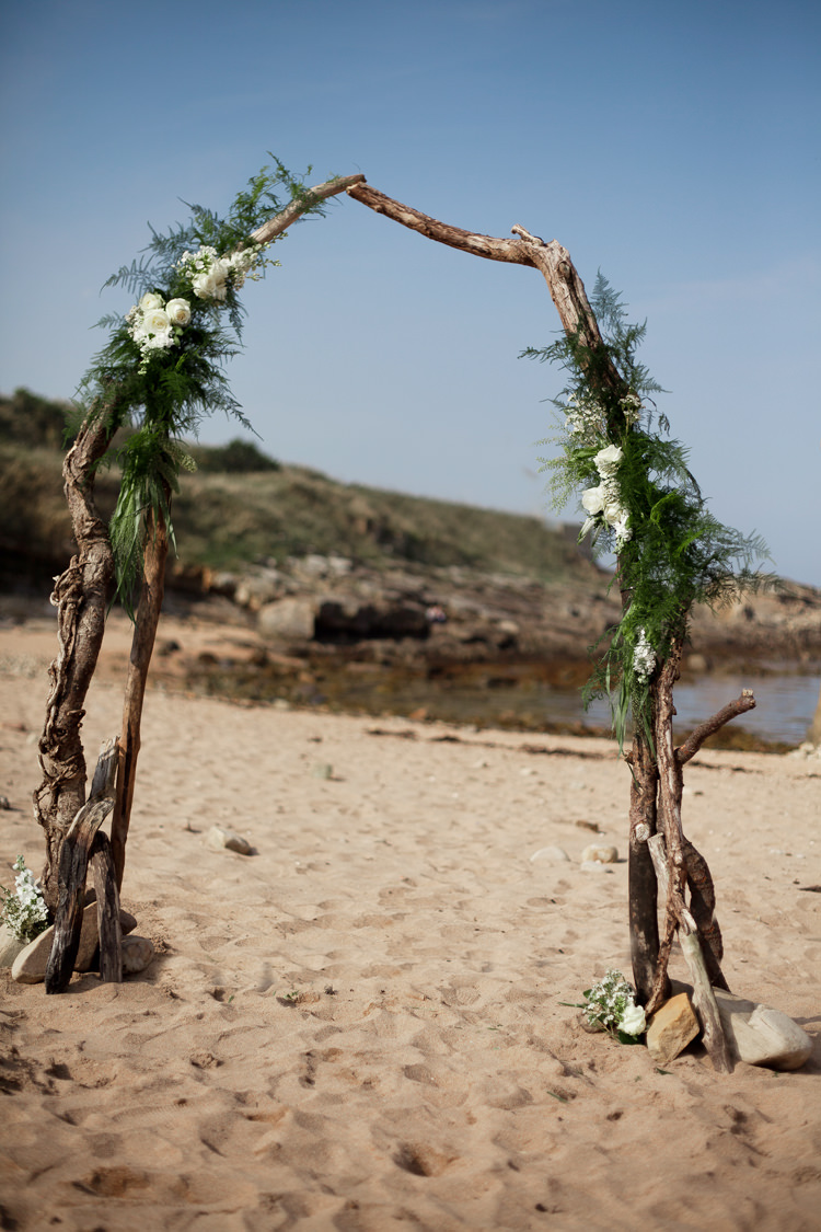 Driftwood Backdrop Flowers Floral Arch Ceremony Luxe Bohemian Beach Wedding Ideas http://www.zoeemilie.co.uk/