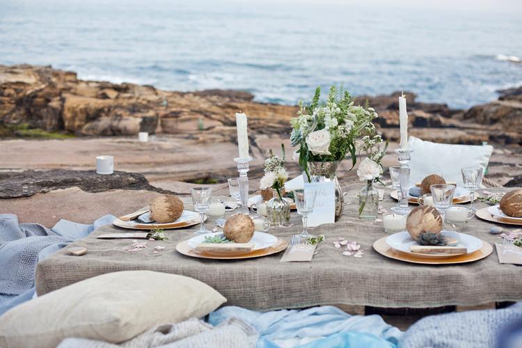 Decor Tablescape Hessian Coconut Succulent Driftwood Calligraphy Luxe Bohemian Beach Wedding Ideas http://www.zoeemilie.co.uk/