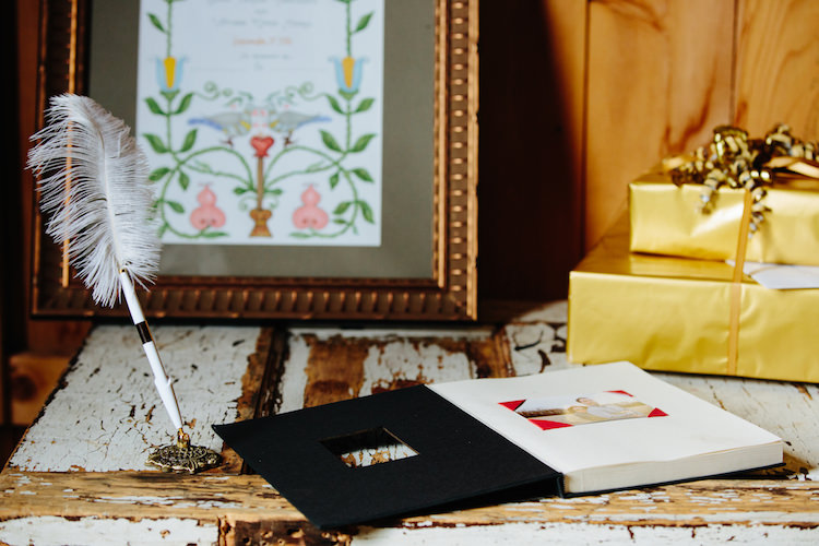 Guest Book Feather Pen Framed Artwork Presents Art Nouveau Autumn Burgundy Wedding http://www.jbonadiophoto.com/