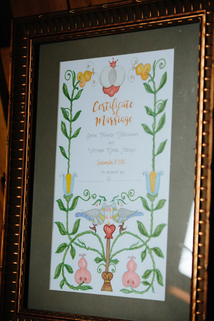 Framed Handmade Certificate of Marriage Artwork Art Nouveau Autumn Burgundy Wedding http://www.jbonadiophoto.com/