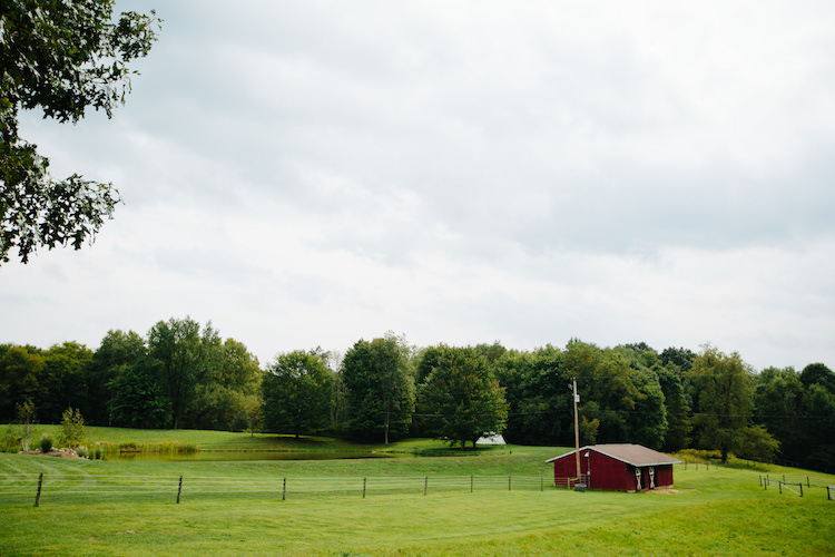 Ceremony Location Farm Barn Trees Grass Art Nouveau Autumn Burgundy Wedding http://www.jbonadiophoto.com/