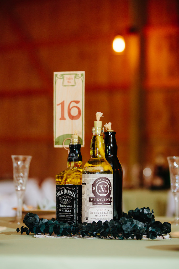 Table Setting Wooden Handmade Table Number Spirit Bottle Oil Lamps Greenery Barn Reception Art Nouveau Autumn Burgundy Wedding http://www.jbonadiophoto.com/