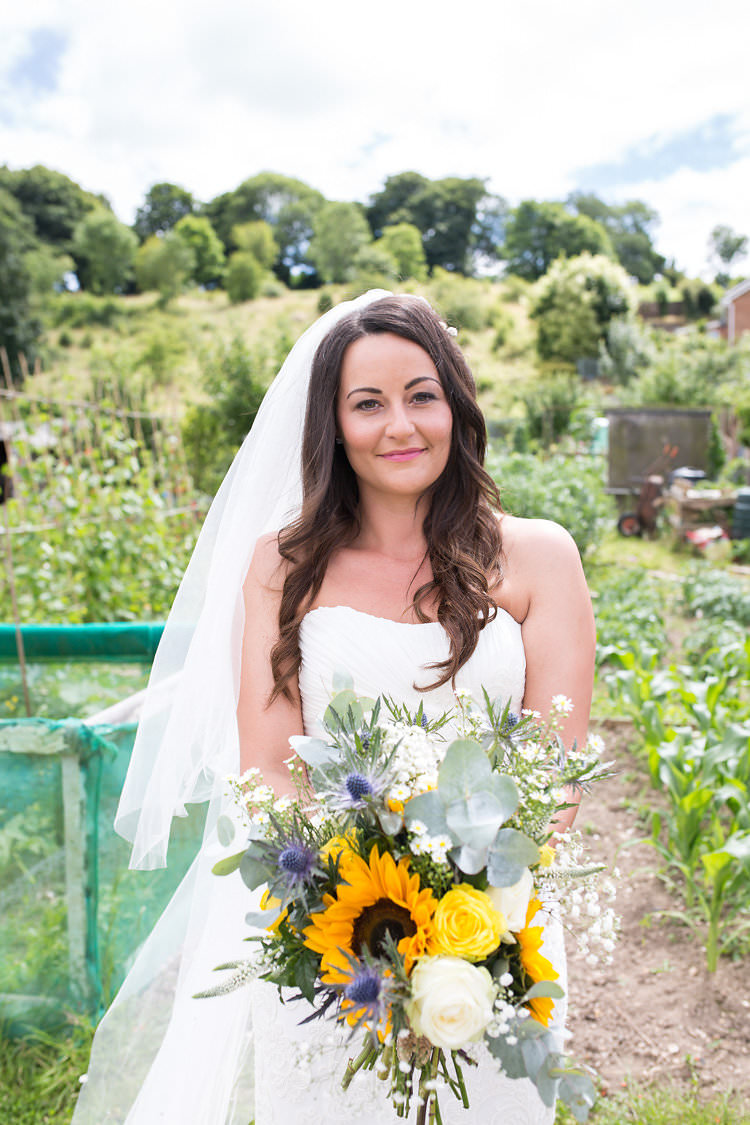 Bride Bridal Waves Hair Bouquet Flowers Summer Sunflowers Marquee Wedding http://maddiewaters.co.uk/