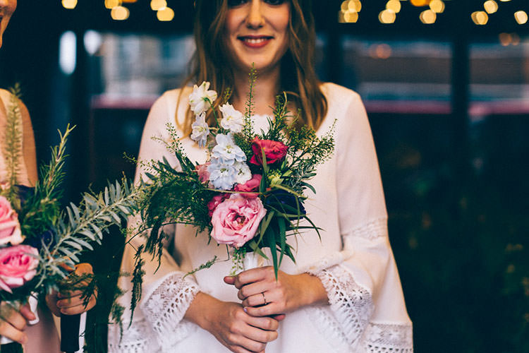 Bouquet Flowers Bride Bridal Rose Minimalist City 1970s East London Pub Wedding http://www.curiousrosephotography.com/