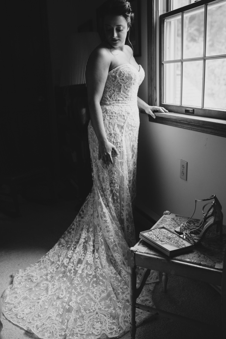 Bride Strapless Lace Watters Bridal Gown Gold High Heels Clutch Art Nouveau Autumn Burgundy Wedding http://www.jbonadiophoto.com/