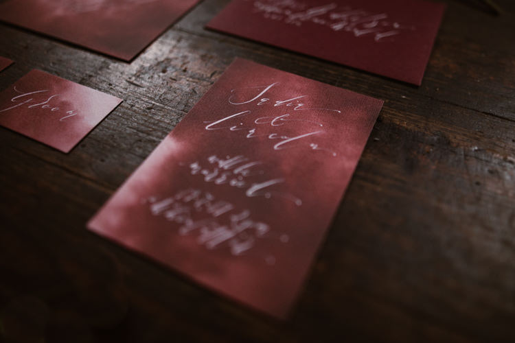 Red White Stationery Calligraphy Dark Romantic Urban Wedding Ideas http://www.agnesblack.com/