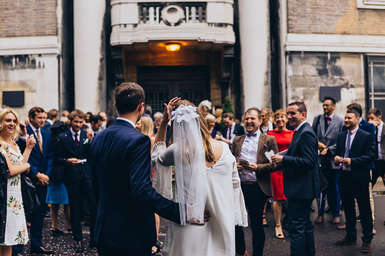 Short Veil Bride Bridal Minimalist City 1970s East London Pub Wedding http://www.curiousrosephotography.com/