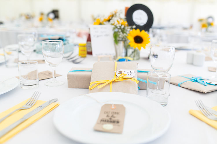 Kraft Paper Wrapping Gift Present Favour Summer Sunflowers Marquee Wedding http://maddiewaters.co.uk/