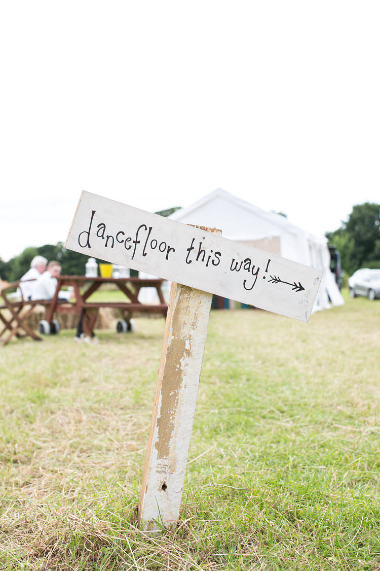 Dancefloor Sign Post Summer Sunflowers Marquee Wedding http://maddiewaters.co.uk/