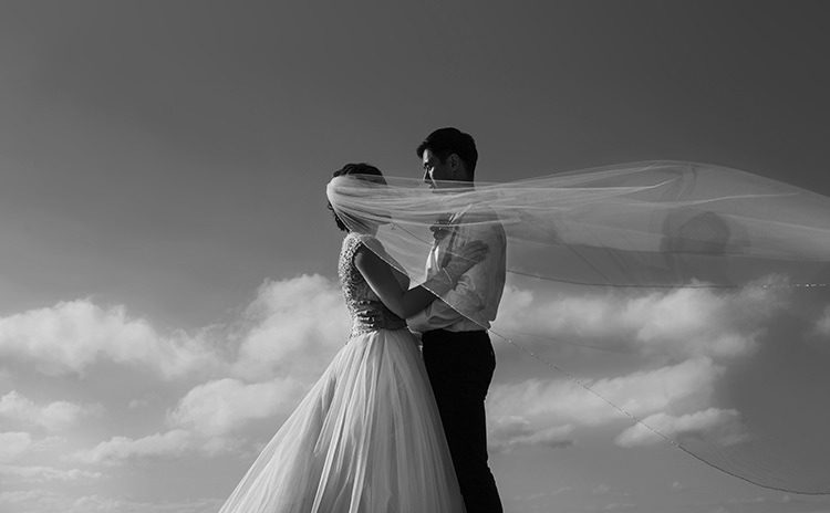 Bride Allure Champagne Lace Tulle Bridal Gown Long Veil Groom White Shirt Brown Leather Suspenders Navy Pants Multicoloured Floral Buttonhole Woodland Waterfall Mint Wedding Ontario http://www.laurenmccormickphotography.com/