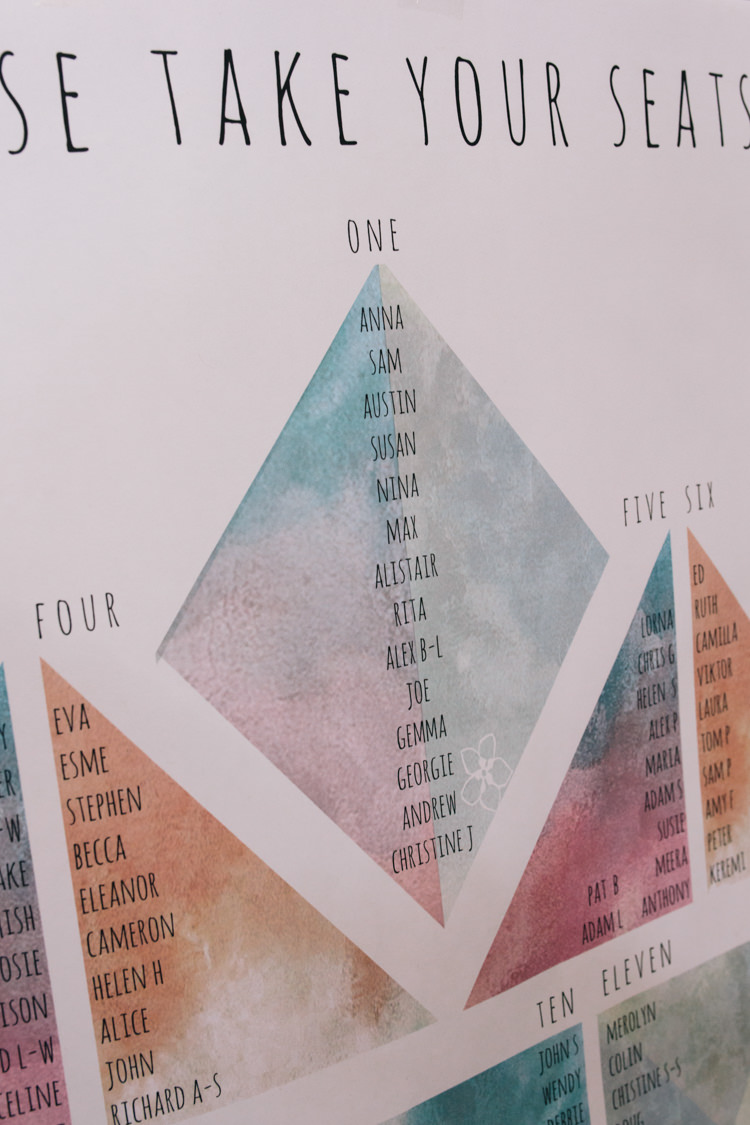 Watercolour Graphic Stationery Seating Plan Table Chart Light Pretty Peach London City Wedding http://www.katiepalmerphotography.co.uk/
