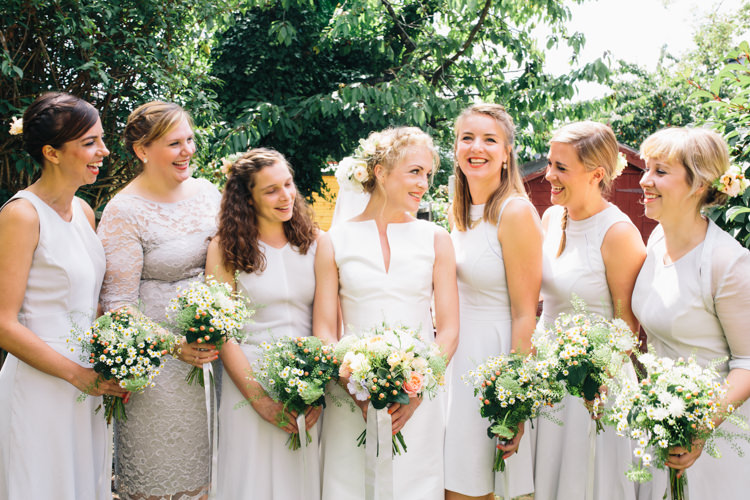 Mismatched Grey Bridesmaid Dresses Flowers Bouquets Light Pretty Peach London City Wedding http://www.katiepalmerphotography.co.uk/