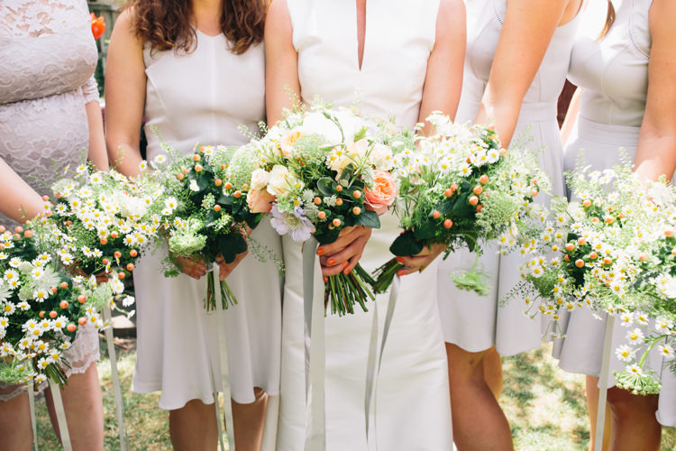 Bouquets Flowers Bride Bridesmaids Ribbon Daisy Roses Light Pretty Peach London City Wedding http://www.katiepalmerphotography.co.uk/