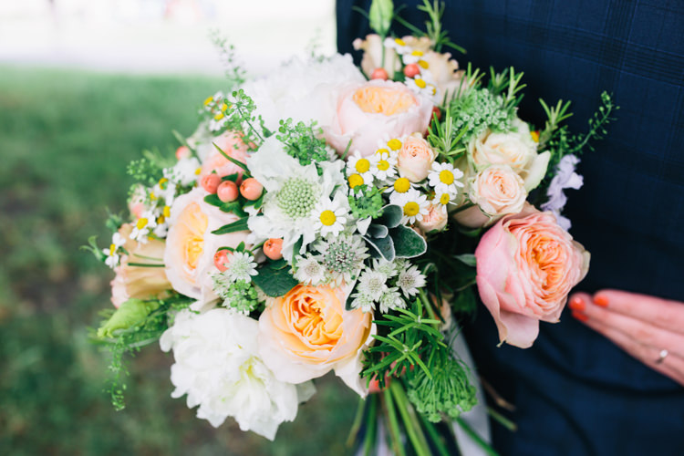 Bouquet Flowers Bride Bridal Peony Peonies Roses Daisy Light Pretty Peach London City Wedding http://www.katiepalmerphotography.co.uk/