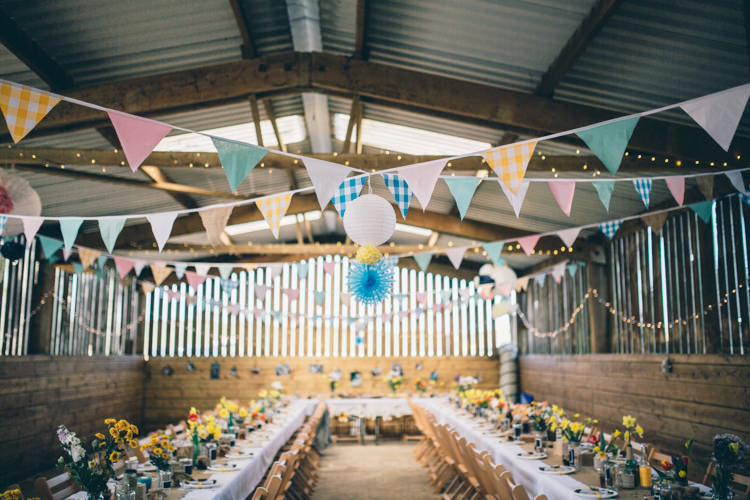 Barn Shed Bunting Lanterns Blue Yellow Crafty Country Rustic Wedding http://www.naomijanephotography.com/