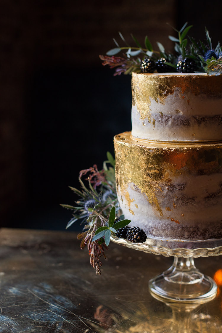 Blue Gold Leaf Cake Buttercream Rustic Luxe Victorian Wedding Ideas http://www.francescarlisle.co.uk/
