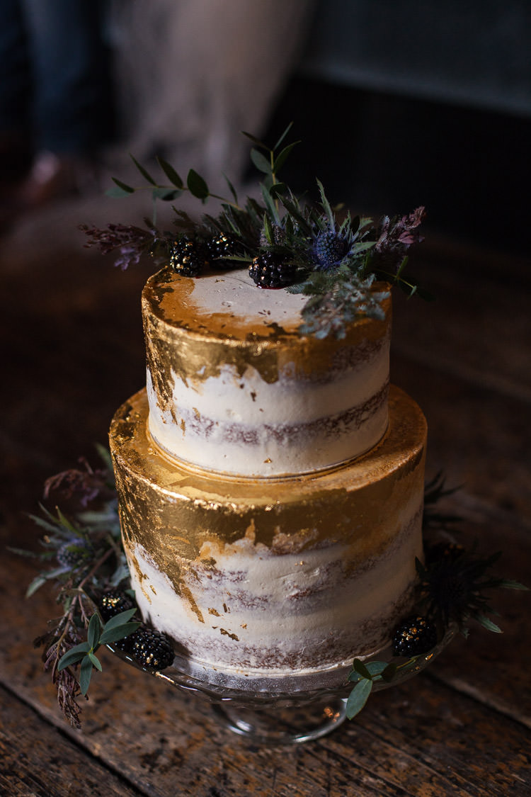 Blue Gold Leaf Cake Buttercream Naked Luxe Victorian Wedding Ideas http://www.francescarlisle.co.uk/