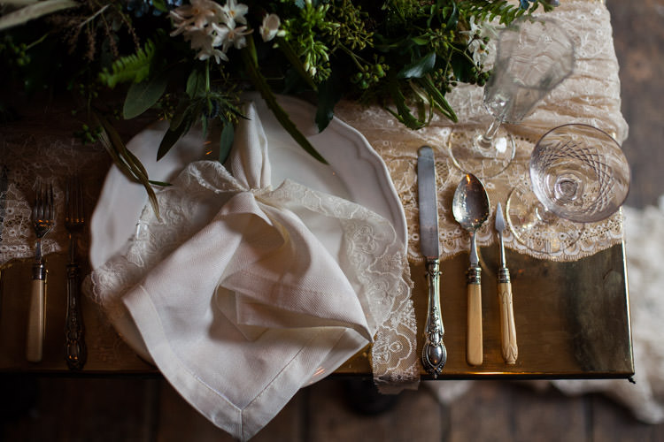 Place Setting Lace Vintage Blue Gold Luxe Victorian Wedding Ideas http://www.francescarlisle.co.uk/