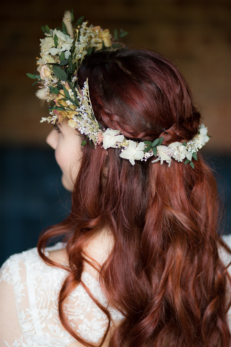 Flower Crown Bride Bridal Dried Accessory Blue Gold Luxe Victorian Wedding Ideas http://www.francescarlisle.co.uk/