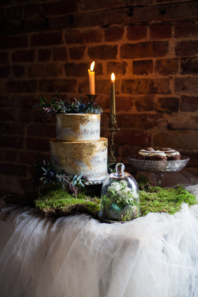 Cake Table Candle Moss Greenery Blue Gold Luxe Victorian Wedding Ideas http://www.francescarlisle.co.uk/