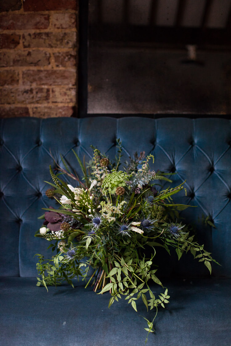Bouquet Flowers Bride Bridal Greenery Foliage Thistle Blue Gold Luxe Victorian Wedding Ideas http://www.francescarlisle.co.uk/
