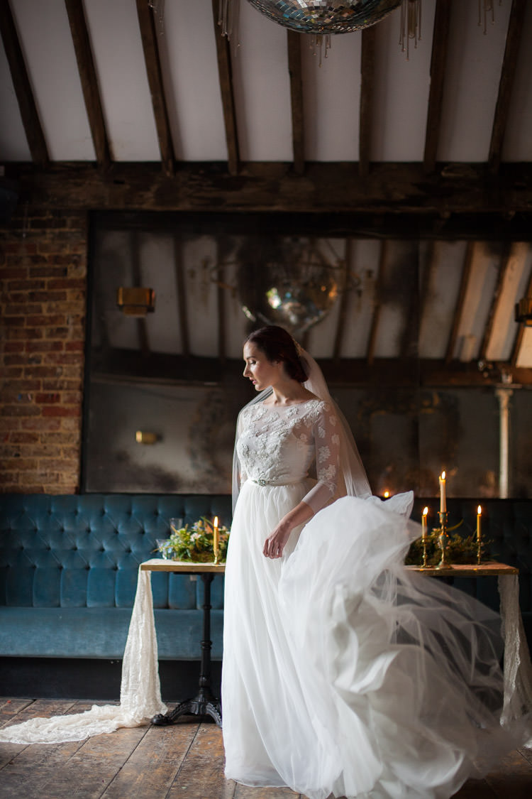 Lace Tulle Dress Sleeves Gown Bride Bridal Blue Gold Luxe Victorian Wedding Ideas http://www.francescarlisle.co.uk/