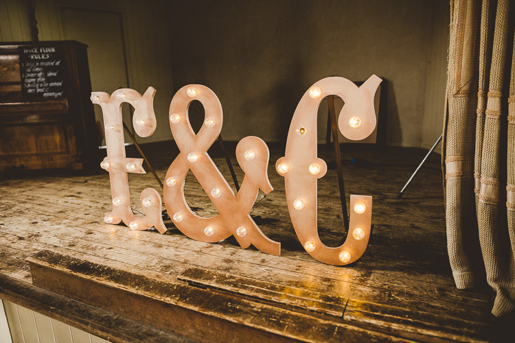 Giant Letter Lights DIY Eclectic Whimsical Village Hall Wedding http://www.nicolacasey.photography/