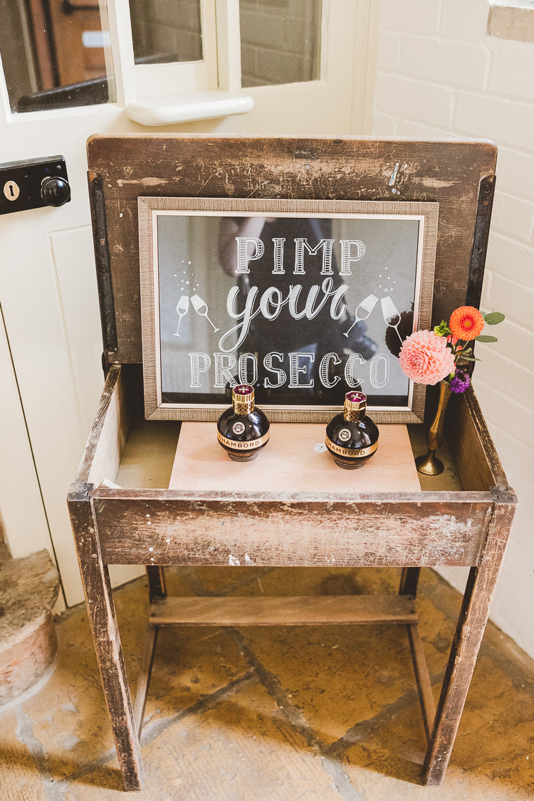 Pimp Your Prosecco Bar Stand Station Drinks Eclectic Whimsical Village Hall Wedding http://www.nicolacasey.photography/