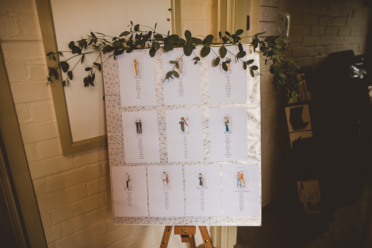 Seating Table Plan Chart Foliage Greenery Eclectic Whimsical Village Hall Wedding http://www.nicolacasey.photography/
