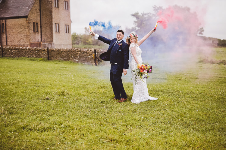 Smoke Bombs Bride Groom Portraits Eclectic Whimsical Village Hall Wedding http://www.nicolacasey.photography/