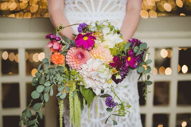 Bouquet Flowers Bride Bridal Autumn Dahlia Foliage Greenery Pink Purple Blush Eclectic Whimsical Village Hall Wedding http://www.nicolacasey.photography/