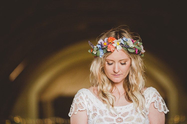 Flower Crown Bride Bridal Eclectic Whimsical Village Hall Wedding http://www.nicolacasey.photography/