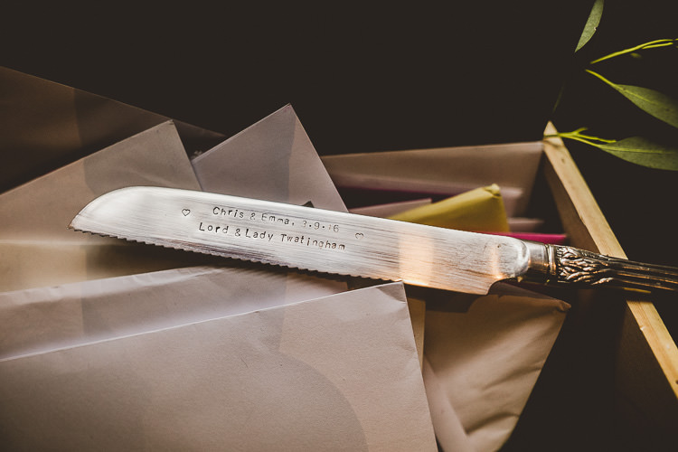 Personalised Cake Knife Eclectic Whimsical Village Hall Wedding http://www.nicolacasey.photography/