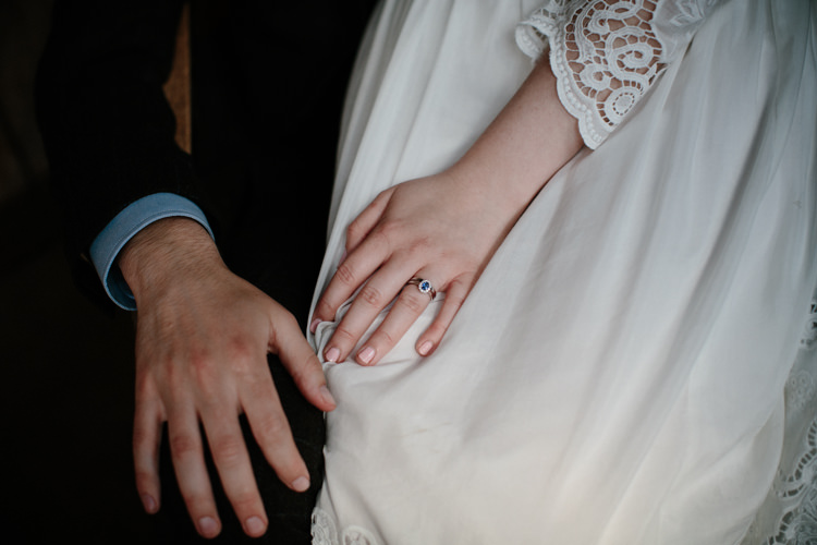 Sapphire Engagement Ring Bride Bridal Intimate Outdoor Scotland Wedding http://www.caroweiss.com/