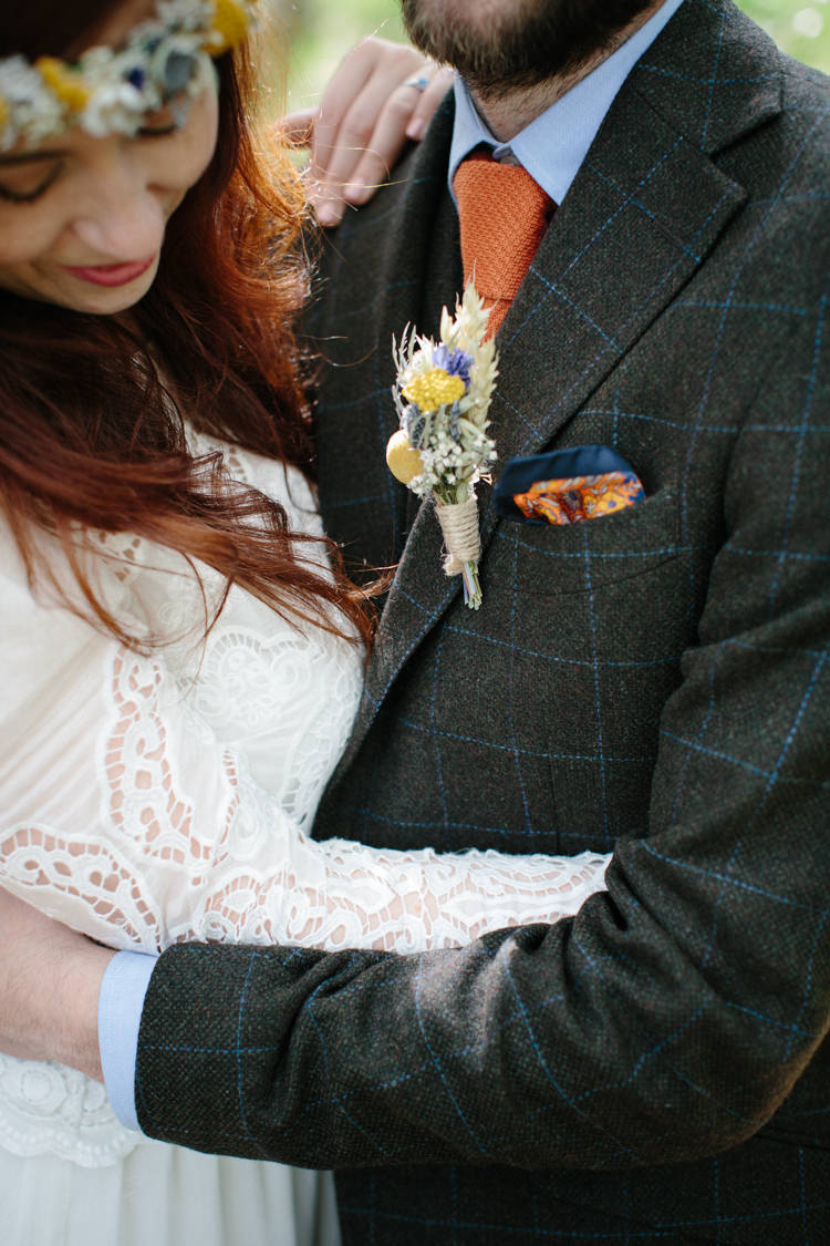 Check Brown Suit Groom Orange Tie Buttonhole Intimate Outdoor Scotland Wedding http://www.caroweiss.com/