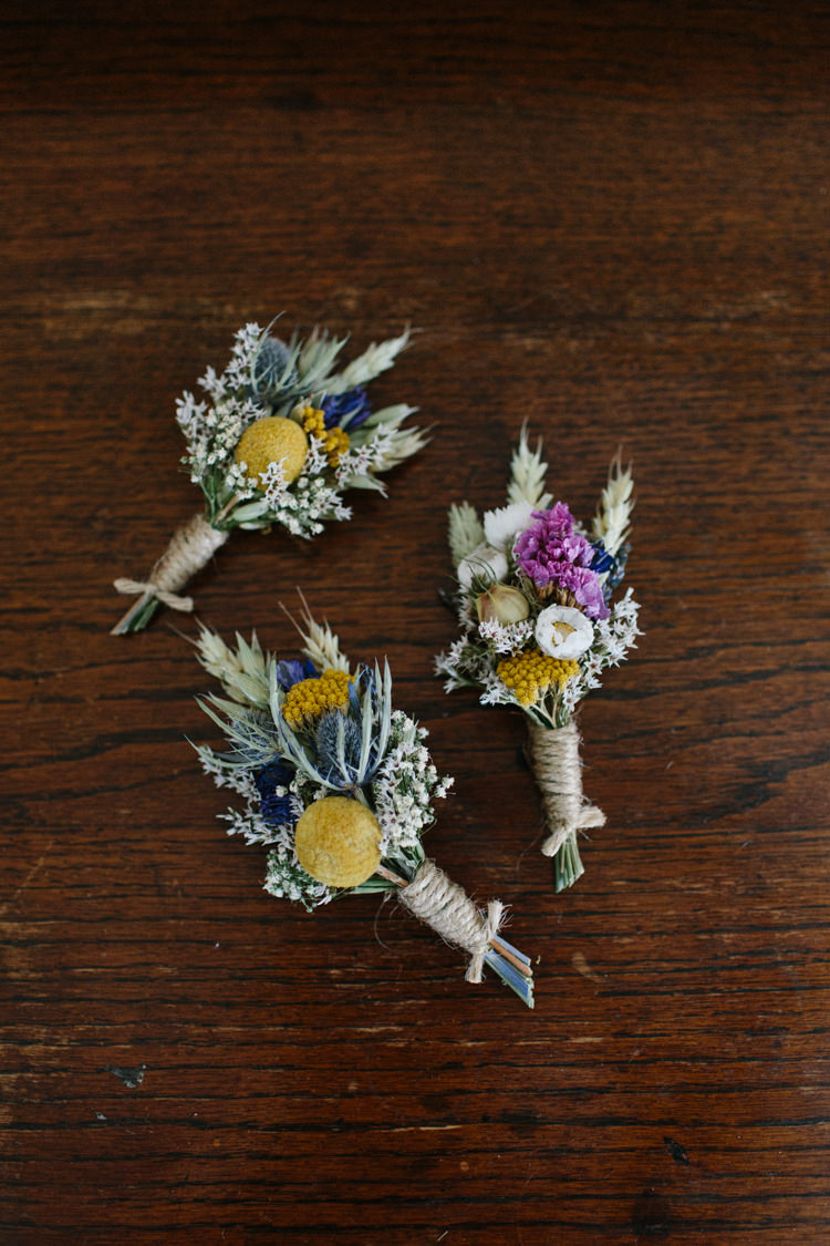 Dried Flowers Buttonholes Intimate Outdoor Scotland Wedding http://www.caroweiss.com/