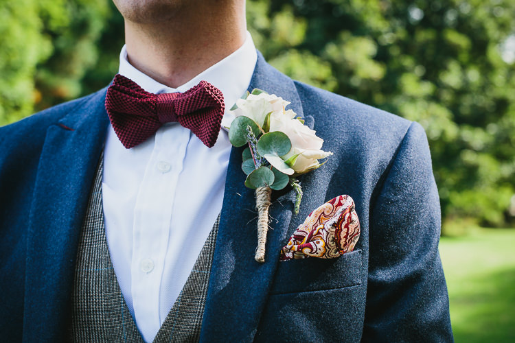 Knitted Red Bow Tie Rose Buttonhole Groom Bohemian Outdoor Country Wedding https://www.alexapoppeweddingphotography.com/