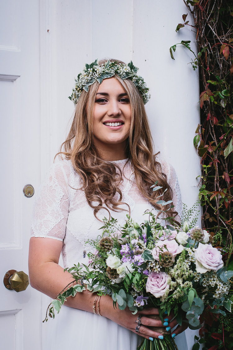 Bride Bridal Flowers Bouquet Crown Lilac White Greenery Foliage Bohemian Outdoor Country Wedding https://www.alexapoppeweddingphotography.com/