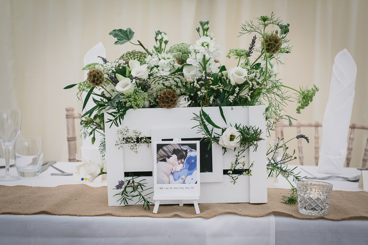 White Crate Flowers Table Decor Centrepiece Greenery Foliage Bohemian Outdoor Country Wedding https://www.alexapoppeweddingphotography.com/