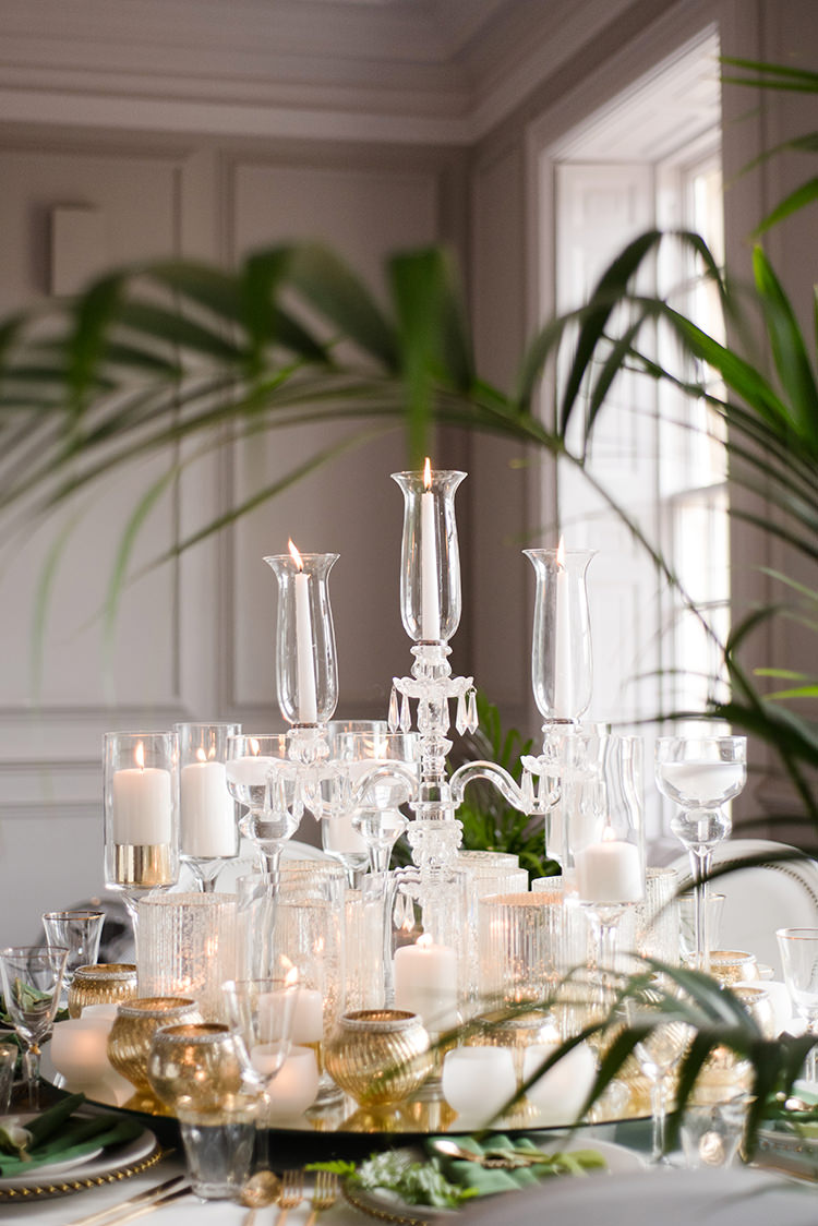 Gold White Candles Glasswear Decor Table Greenery Fine Art Botanical Wedding Ideas http://georginaharrisonphotography.co.uk/
