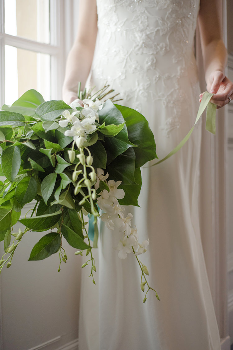 Orchid Leaves Tropical Bouquet Flowers Bride Bridal Greenery Fine Art Botanical Wedding Ideas http://georginaharrisonphotography.co.uk/
