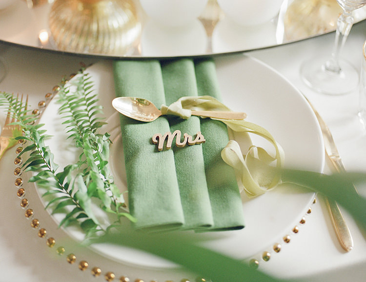 Green Gold Table Decor Place Name Greenery Fine Art Botanical Wedding Ideas http://georginaharrisonphotography.co.uk/