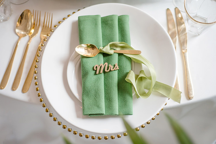 Place Setting Gold Ribbon Names Greenery Fine Art Botanical Wedding Ideas http://georginaharrisonphotography.co.uk/