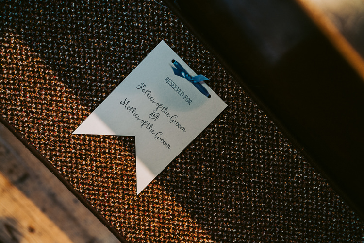 Pew Chair Reserved Luggage Tag Setting Fun Home Made Countryside Village Wedding http://willfullerphotography.com/
