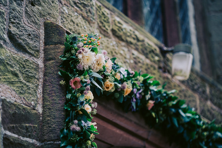 Flower Arch Church Garland Swag Fun Home Made Countryside Village Wedding http://willfullerphotography.com/
