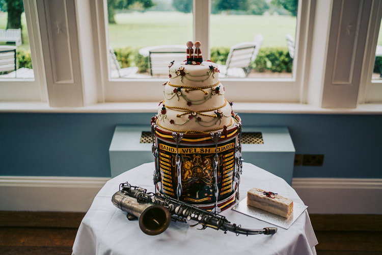 Drum Saxaphone Cake Table Music Fun Home Made Countryside Village Wedding http://willfullerphotography.com/