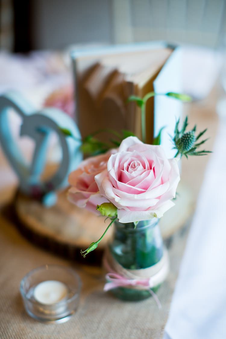 Rose Thistle Jar Flower Decor Romantic Summer Country Blush Wedding http://katherineashdown.co.uk/ 