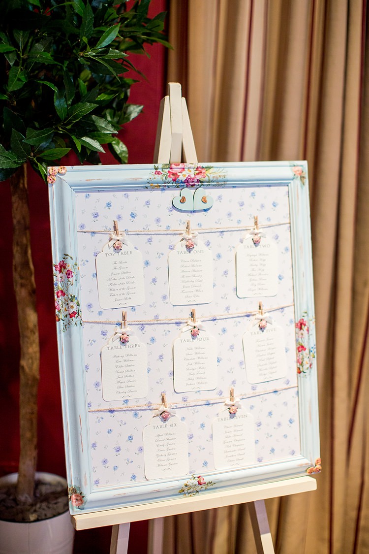 Floral Lugagge Tag Seating Plan Table Chart Frame Pastel Romantic Summer Country Blush Wedding http://katherineashdown.co.uk/ 